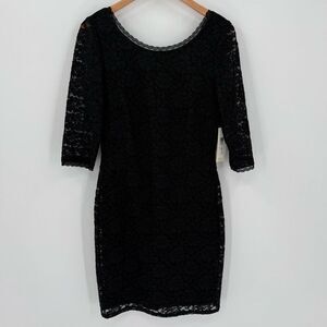 Eliza J Lace Sheath Dress 3/4‎ Sleeve Above Knee Women 10 Black Business Funeral